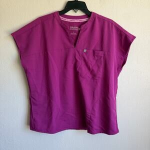 Fabletics Magenta Pink Evolve Oversized Scrub Top Short Sleeve V-Neck Womens L